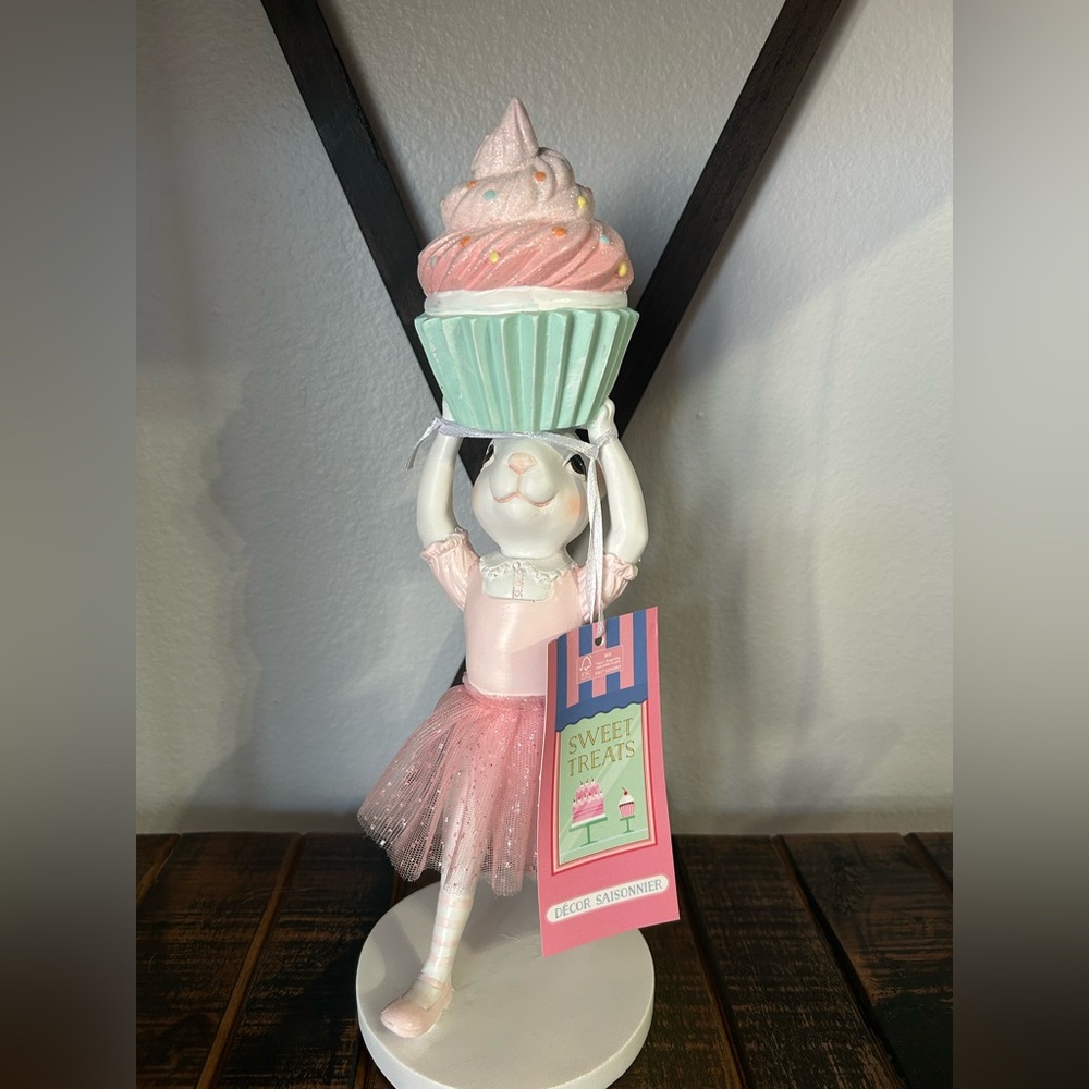 Sweet Treats Ballerina Bunny Holding A Frosted Cupcake In A Tutu Skirt NEW